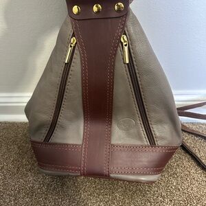 Women's Two-Tone Leather Satchel in Taupe and Brown from Italy